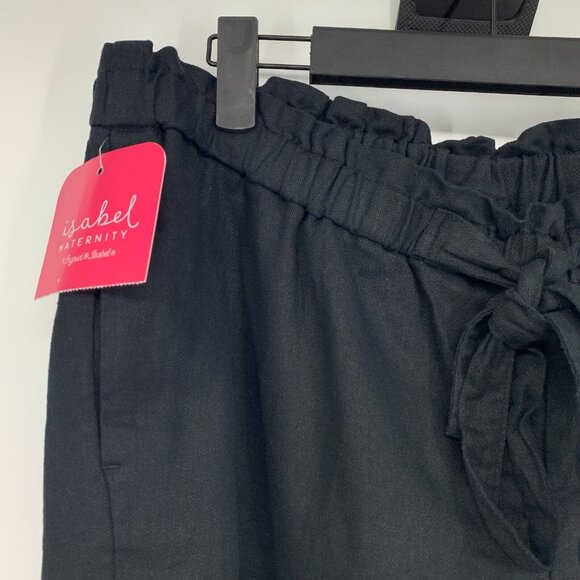 Isabel Maternity Shorts Black Linen Blend Tie Front Pull On NWT - Picture 3 of 9